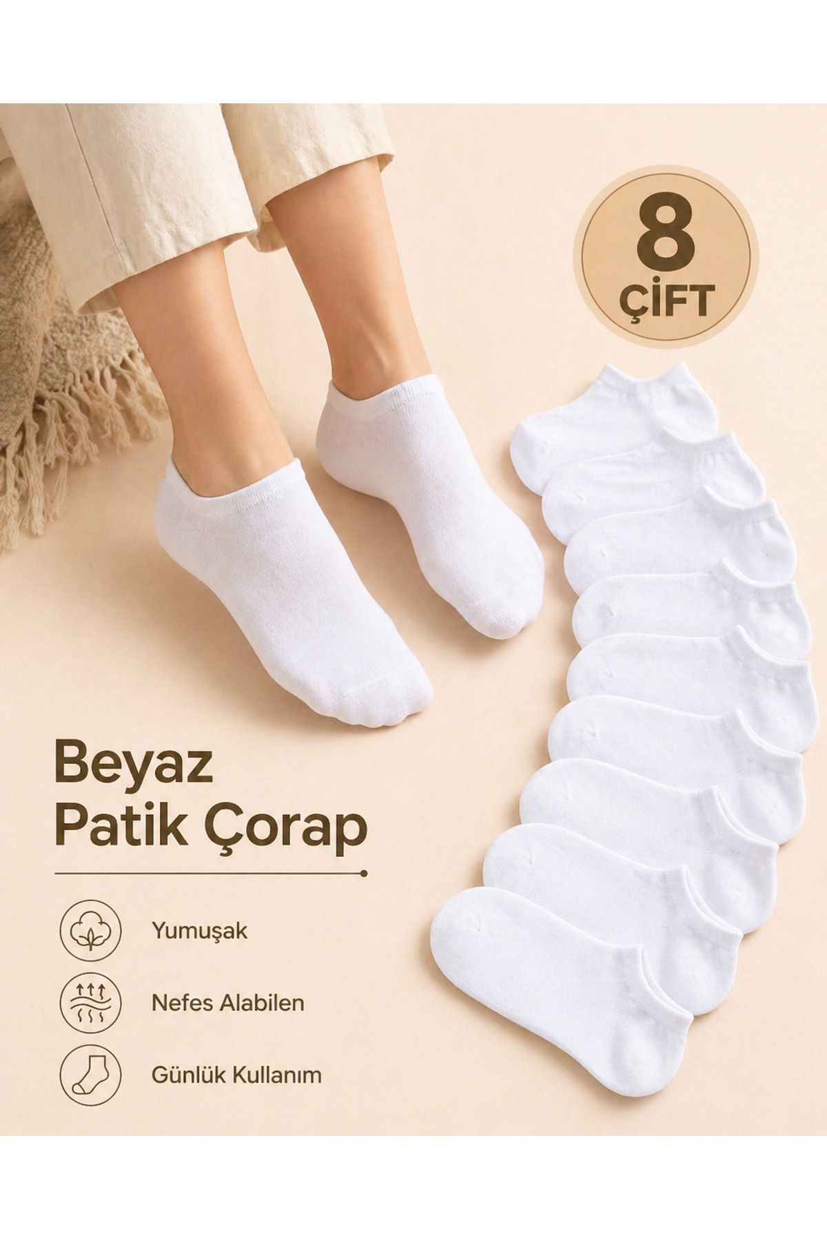 çorapkolik 8'li Unisex Kısa Patik Bilek Çorap görsel 2