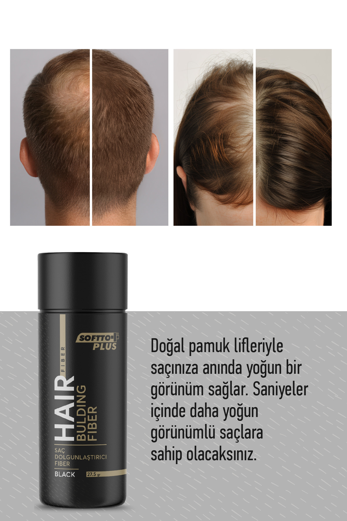 Saç Dolgunlaştırıcı Anında Dolgunluk Sağlayan Siyah Renk Fiber 27.5 gr. — 27.5fiberblack — تصویر 3 از 4