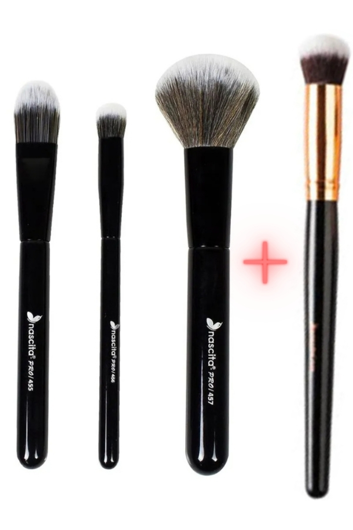 ست سه تکه برس آرایشی مشکی NASBRUSHSET 101 + برس کانسیلر بیضی NASBRUSH 136 — SET101+BRUSH136 — تصویر 3 از 4