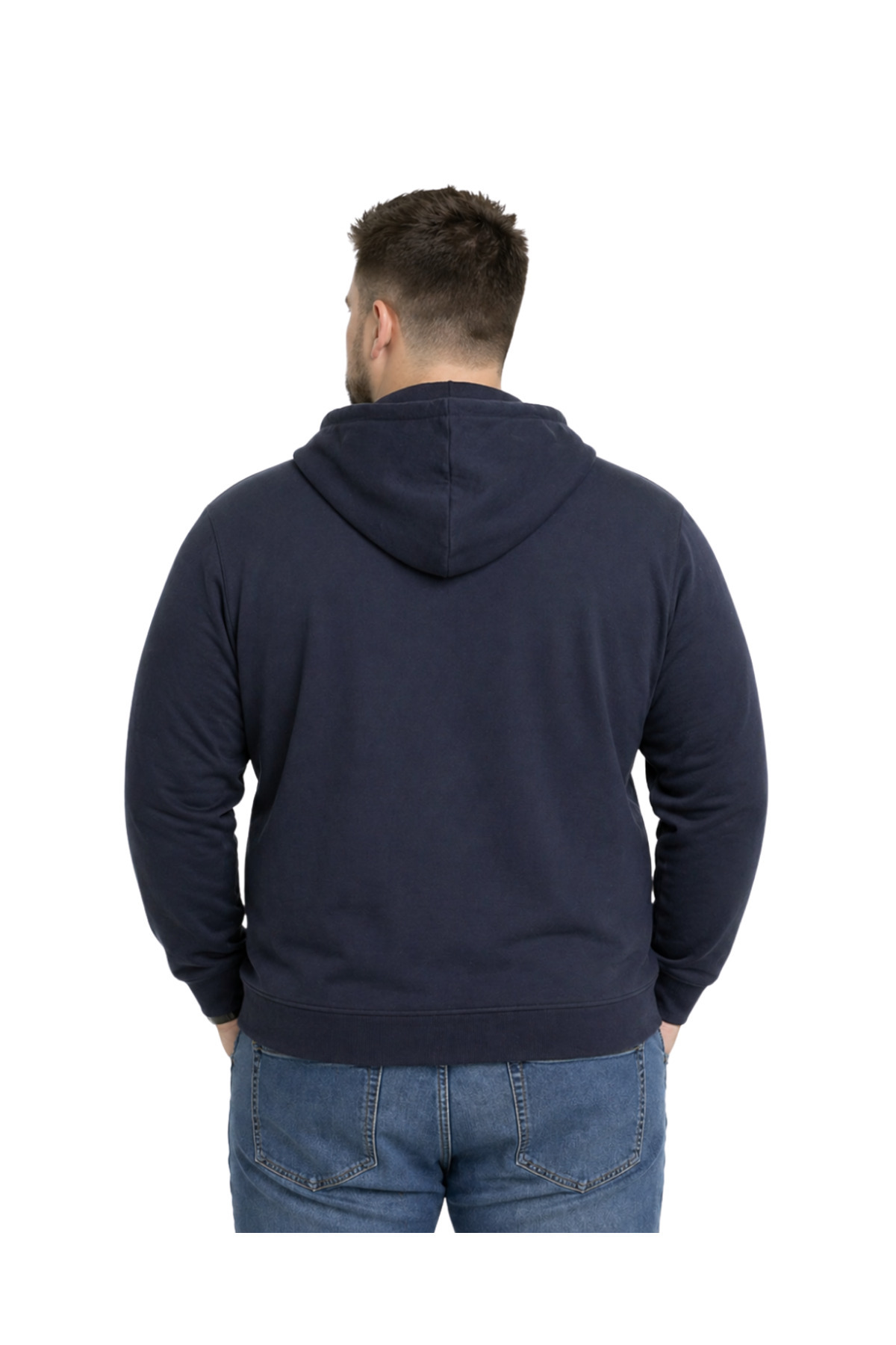 BattalModa Erkek Büyük Beden Lacivert İki İplik Kapüşonlu Fermuarlı Hırka 3XL-4XL-5XL-6XL-7XL-8XL görsel 3