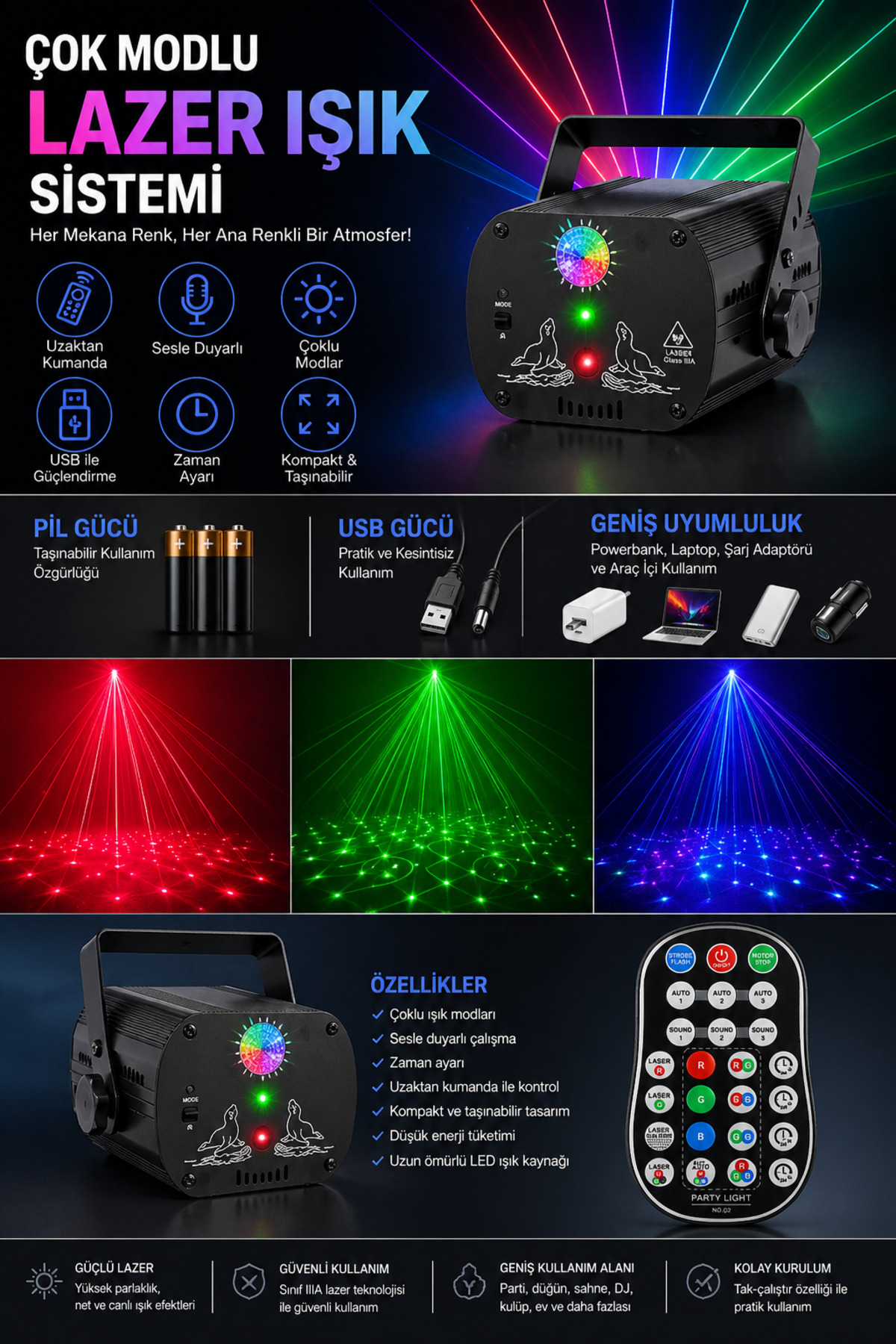 nextbuy Mini Rgb Disko Işık Dj Led Lazer Sahne Parti Projektörü