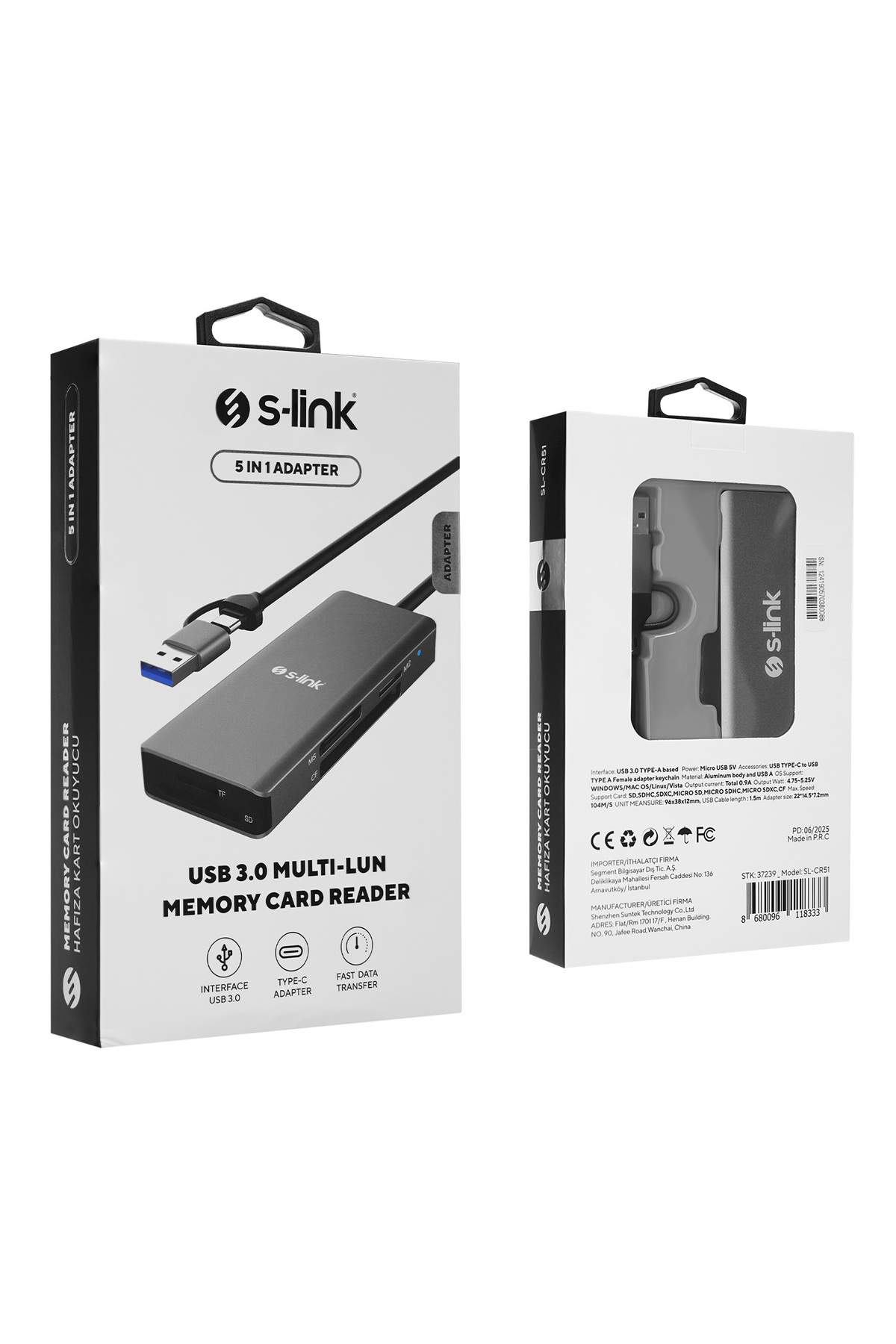 S-Link SL-CR51 Type C ve USB3.0 to CF/SD/M2 Ngff/ Micro SD/ MS 5