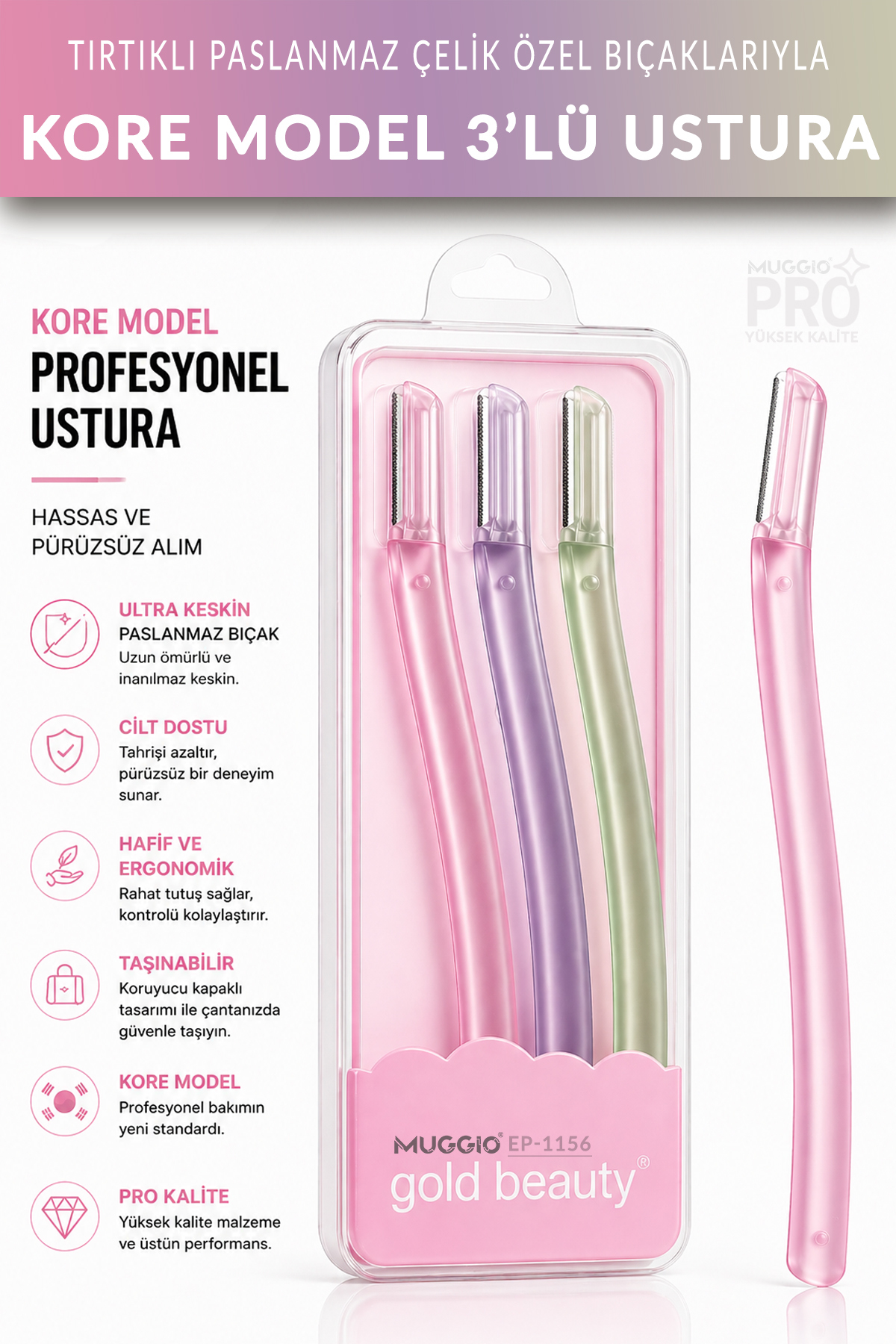 Muggio Kore Model Profesyonel Kaş ve Yüz Usturası 3