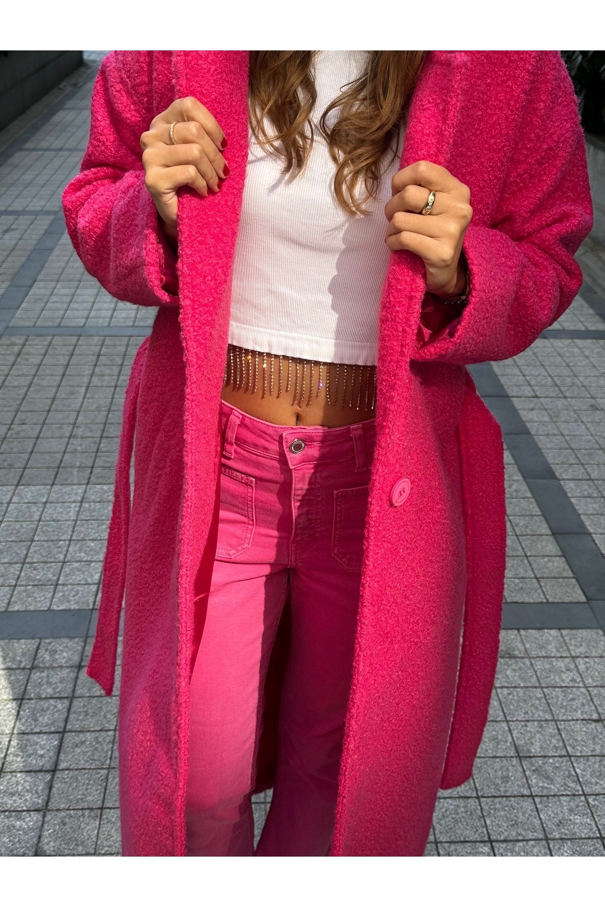 Lady Didi Fashion KADIN ÖZEL TASARIM PEMBE PALTO görsel 3