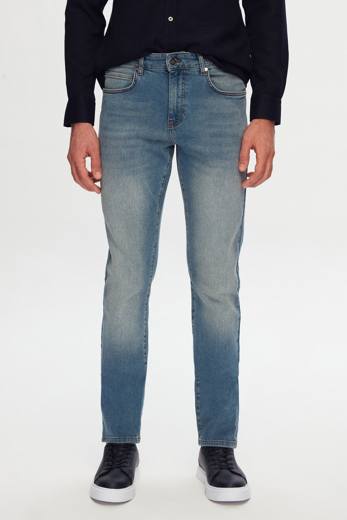 D'S Damat Ds Damat Slim Fit Mavi Düz Jean Kot Beş Cepli Likralı Yıkamalı Denim Pantolon