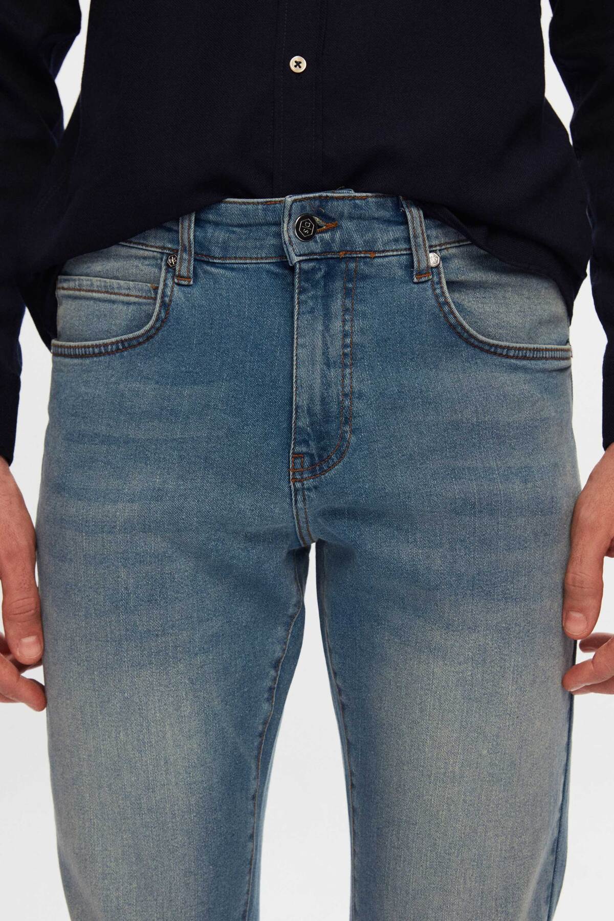 D'S Damat Ds Damat Slim Fit Mavi Düz Jean Kot Beş Cepli Likralı Yıkamalı Denim Pantolon görsel 2