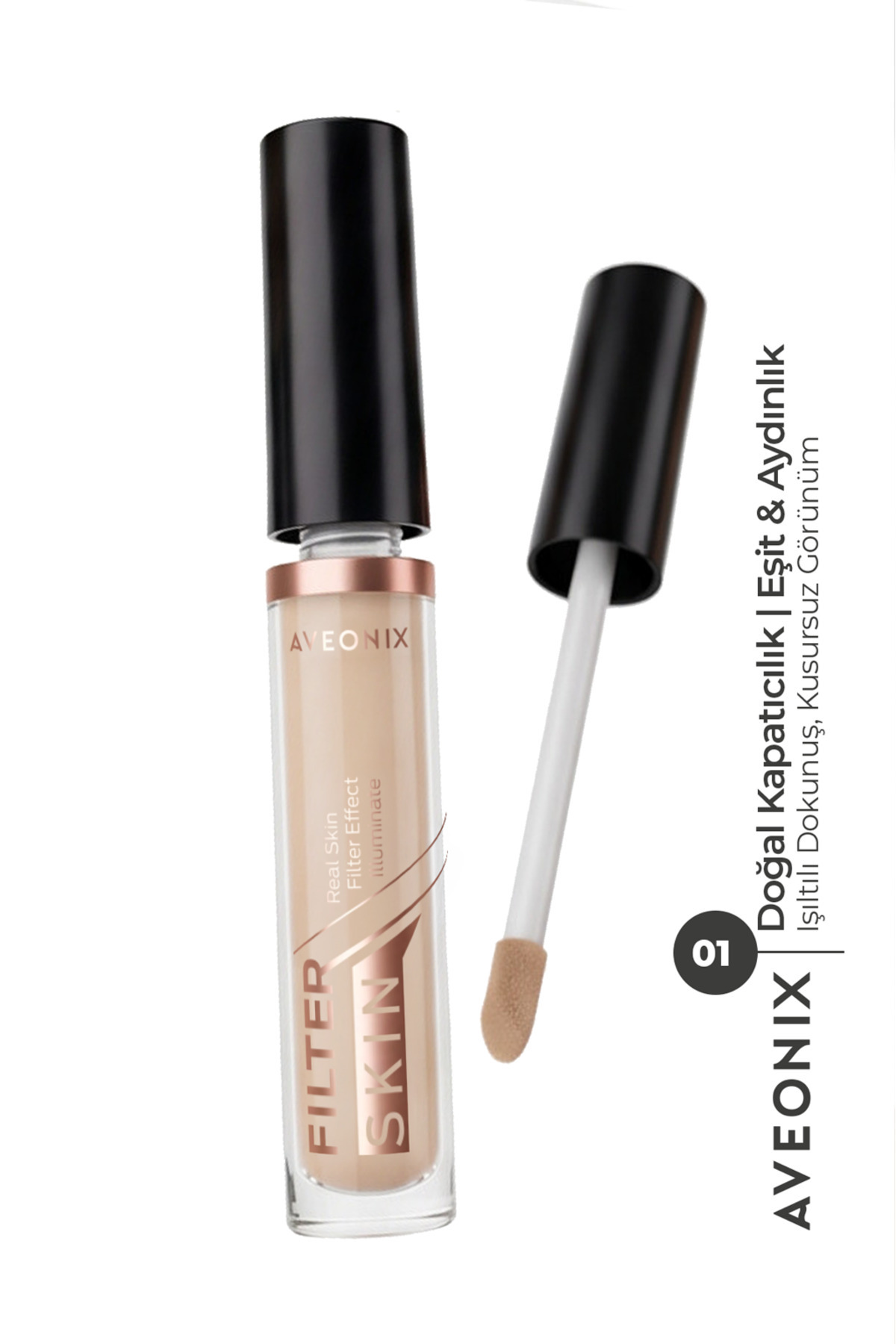 AVEONIX Filter Skin 01 Niacinamide B3 ve E Vitamini İçeren Aydınlatıcı Göz Altı Kapatıcı Likit Concealer Light to Medium - Fiyatı, Yorumları