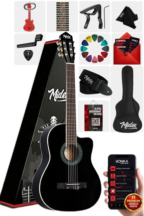 Midex Mgx-100bk-bag Siyah Klasik Gitar 4/4 Sap Ayarlı Gül Klavye
