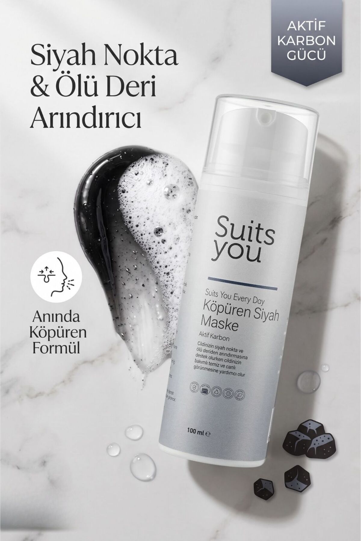 suitsyou Suits You Aktif Karbon Köpüren Siyah Maske 100 ml – Siyah Nokta Görünümüne Karşı Arındırıcı Yüz Bakımı — ksm01
