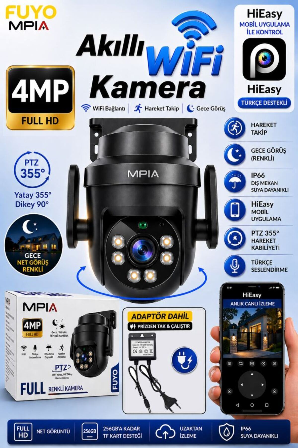 Ventus 360 Dönebilen Kablosuz Wifi Ip Kamera Speed Dome 1080p Fullhd Gece Görüşlü Hareketli Dış Mekan Sesli