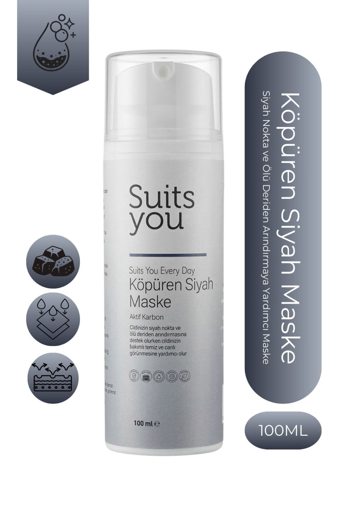 Suits You Aktif Karbon Köpüren Siyah Maske 100 ml – Siyah Nokta Görünümüne Karşı Arındırıcı Yüz Bakımı — ksm01 — تصویر 3 از 8
