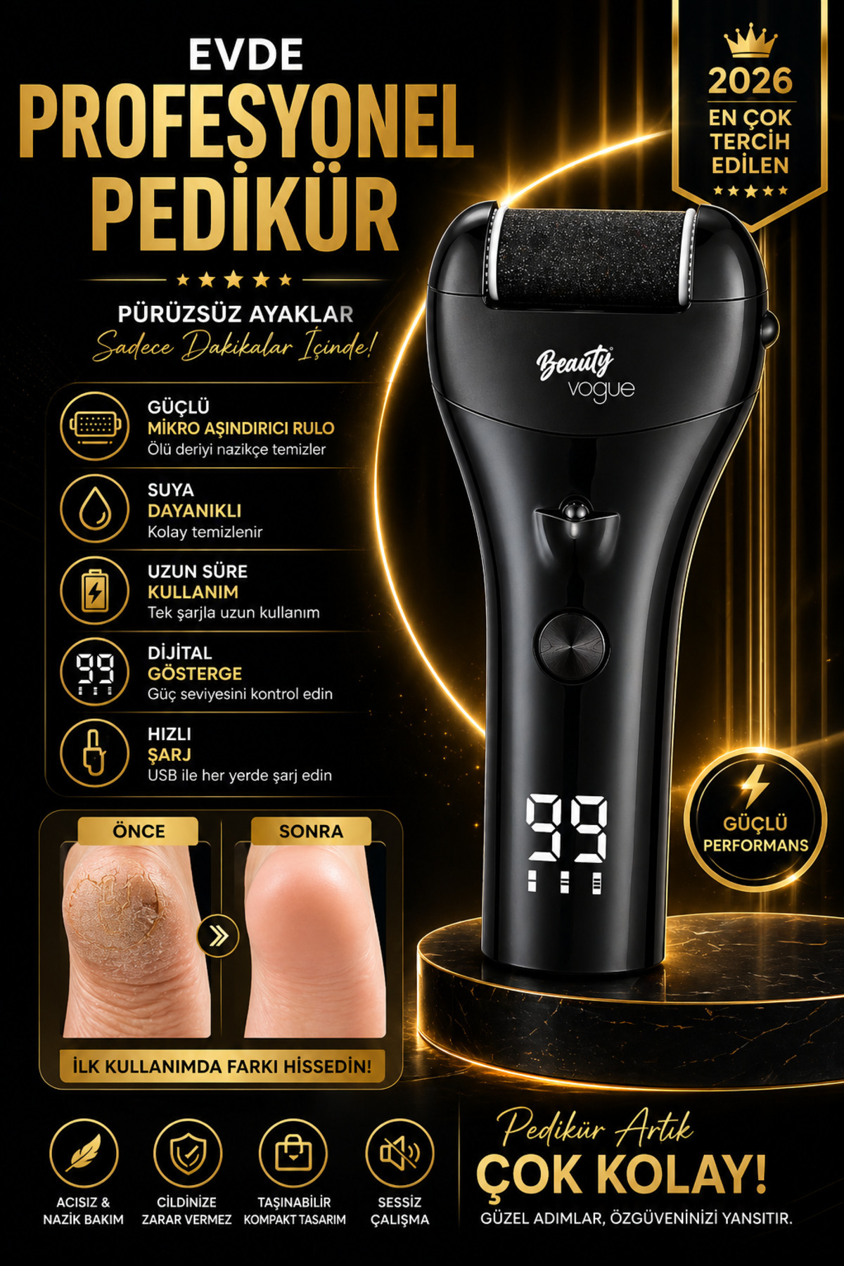 Beauty Vogue Şarjlı Ayak Törpüsü - Pedikür ve Ayak Bakım Aleti Törpü Seti Topuk Nasır Temizleme Makinesi - Fiyatı, Yorumları