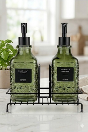 KLARHAUS Modern Çizgili Cam İkili Sıvı Sabunluk & Deterjanlık Seti - 500ml St...