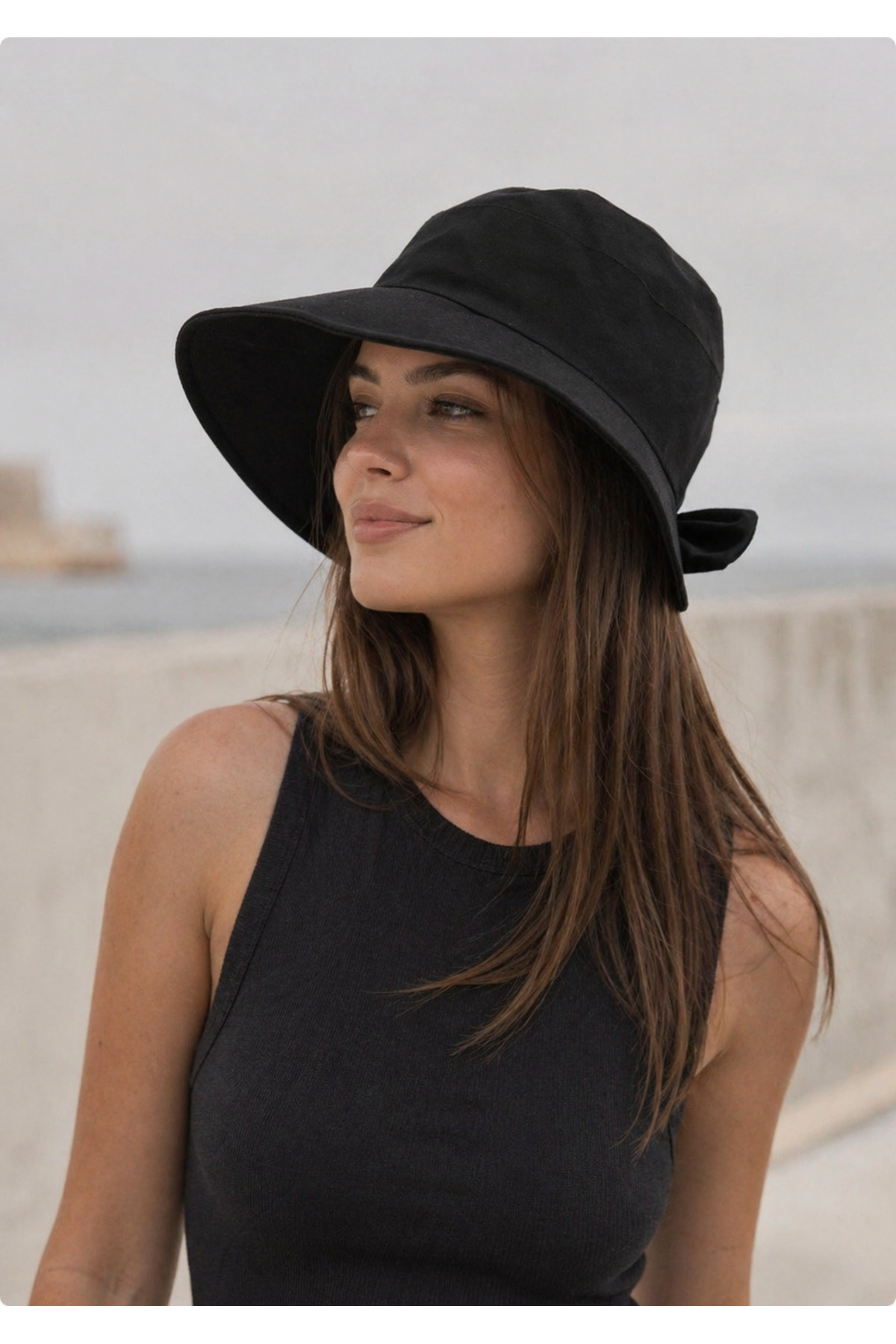 Black Bowknot Bucket Hat 100% Cotton