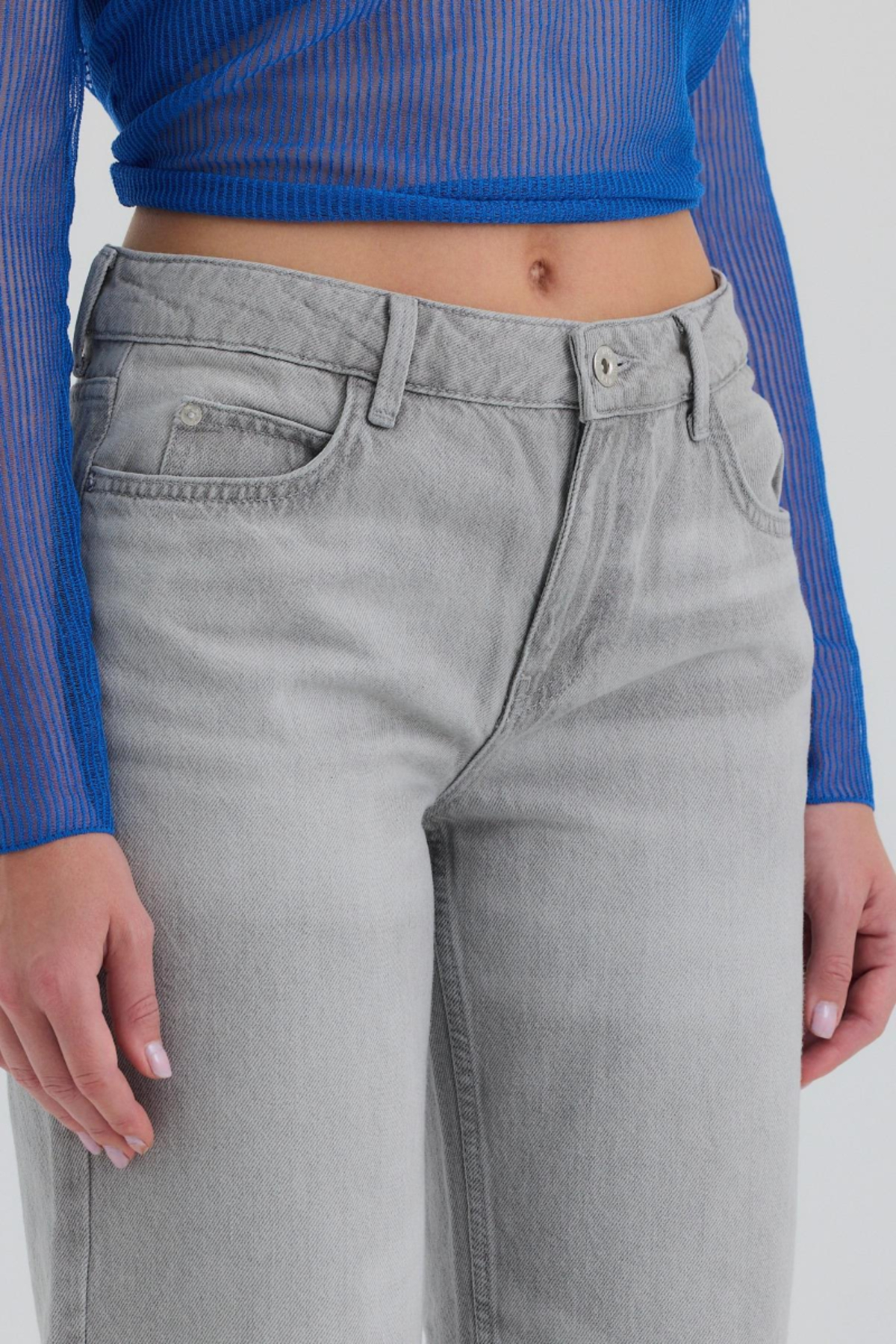 BPF Gri Normal Bel Straight Jean görsel 5