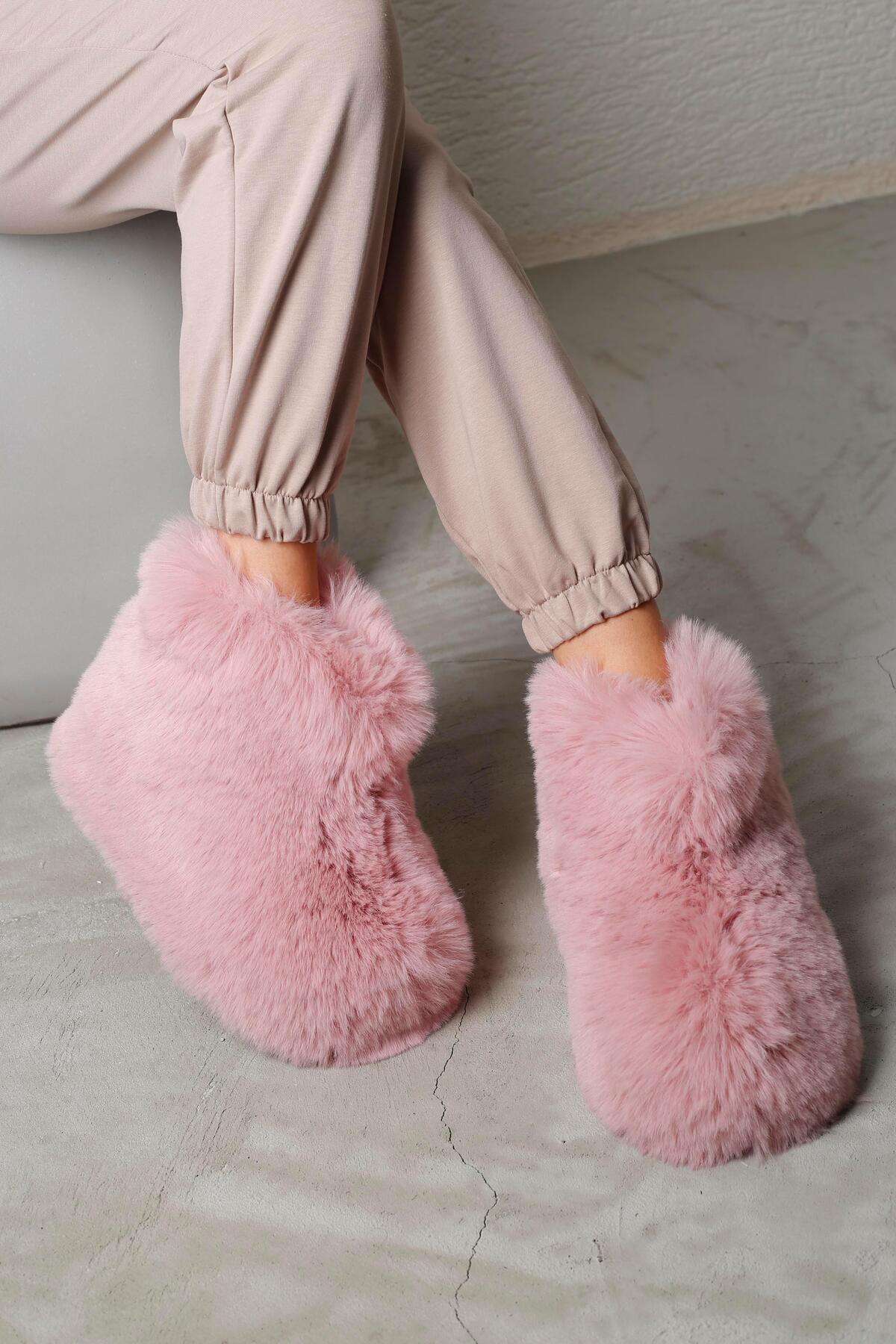 Beyond Kadın Gül Kurusu Bumble İçi Kürklü Ultra Hafif Tüylü Panduf 4cm BYND03 görsel 3