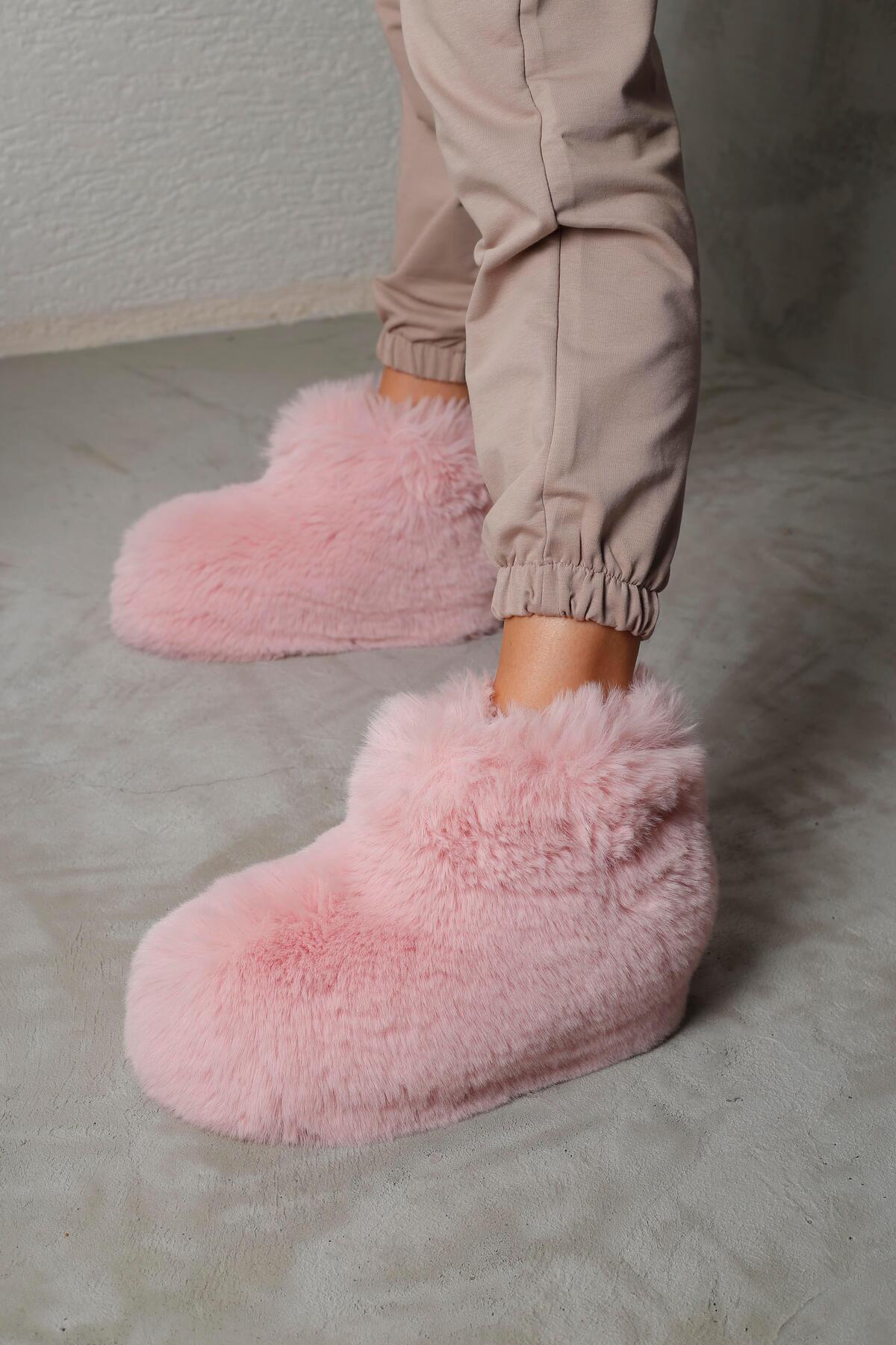 Beyond Kadın Pudra Bumble İçi Kürklü Ultra Hafif Tüylü Panduf 4cm BYND03 görsel 2