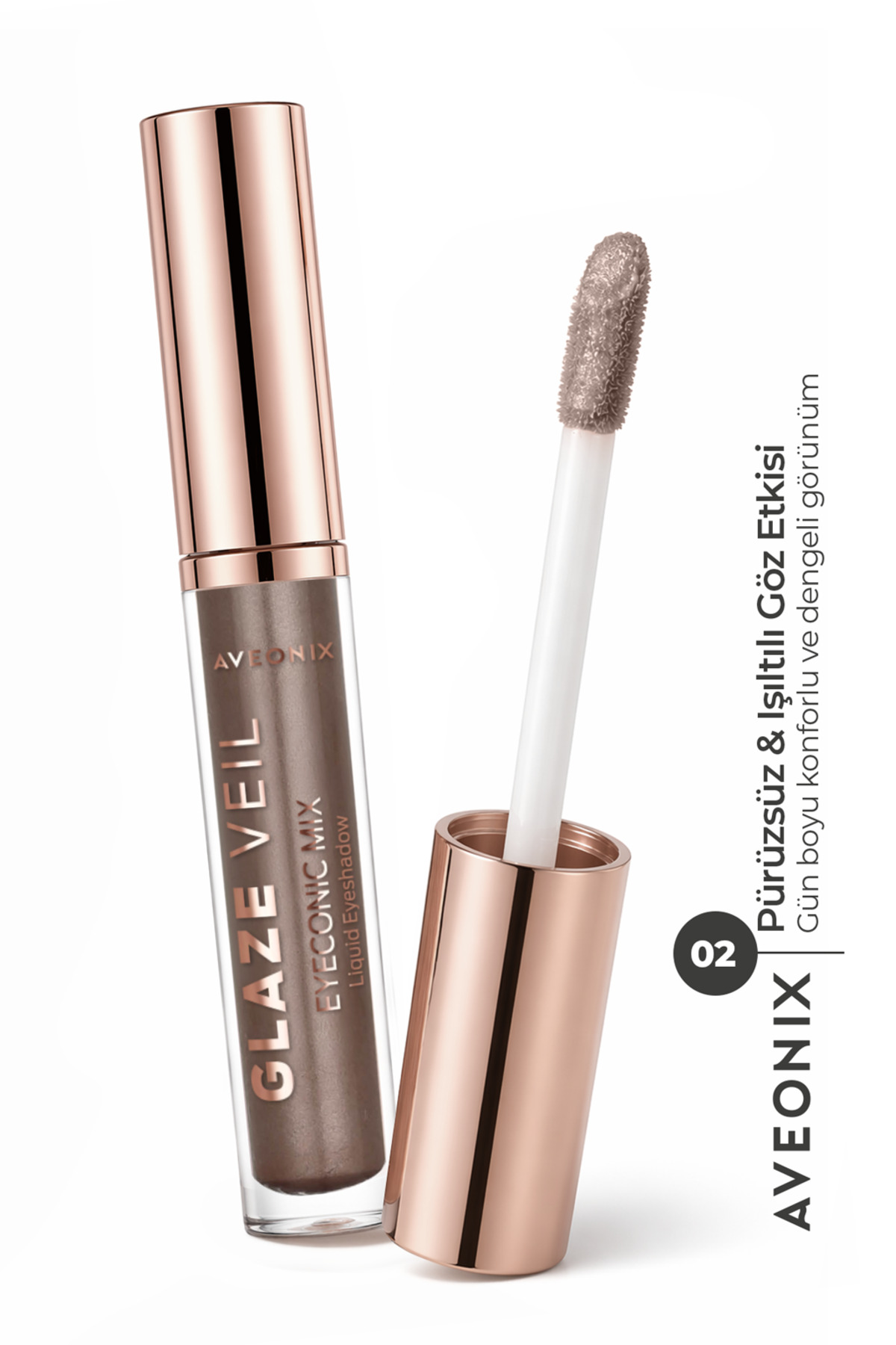 AVEONIX Glaze Veil Likit Göz Farı 02 Yoğun Renk Veren Likit Göz Farı Pürüzsüz Bitiş Kalıcı Etki - Fiyatı, Yorumları