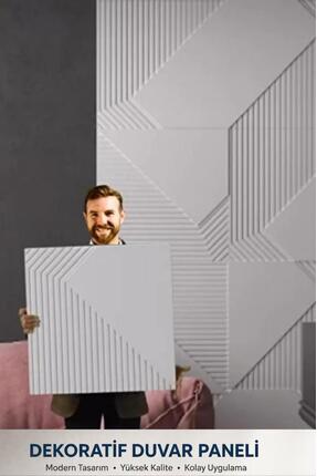 Renkli Duvarlar 50cmx50cm 1Adet Beyaz 3D Abs Çizgili Desenli PVC Dayanıklı Du...