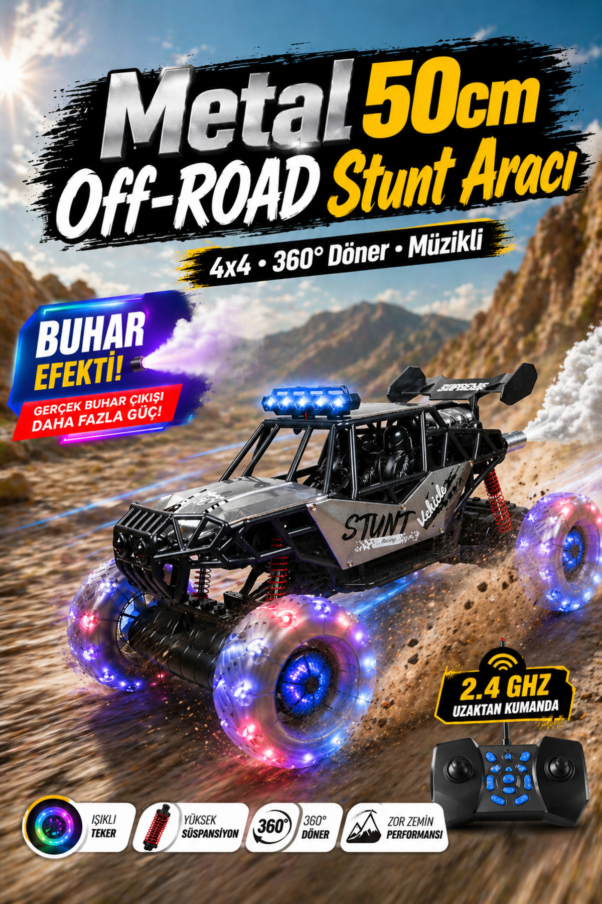 YILDIRIM OYUNCAK Uzaktan Kumandalı Şarjlı Buhar Atan Off-Road