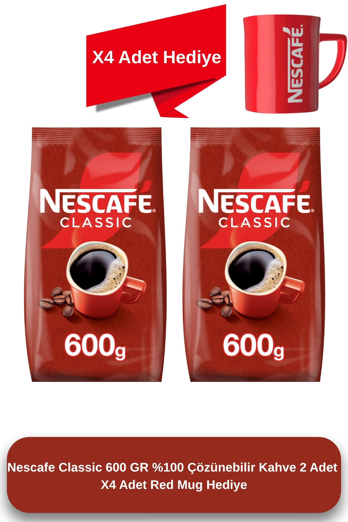 紅茶ページ Nescafe Classic 600 GR %100 Çözünebilir Kahve 2 Adet X 4 Adet Red