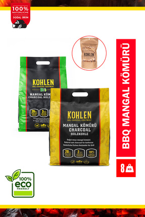 KOHLEN Mangal Kömürü Tanışma Paketi | Bio Press + Doğal Meşe | 8 KG