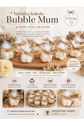 F&A Candle Kişiye Özel El Yapımı Bubble Mum – Vanilya Kokulu Nikah Nişan Kına...