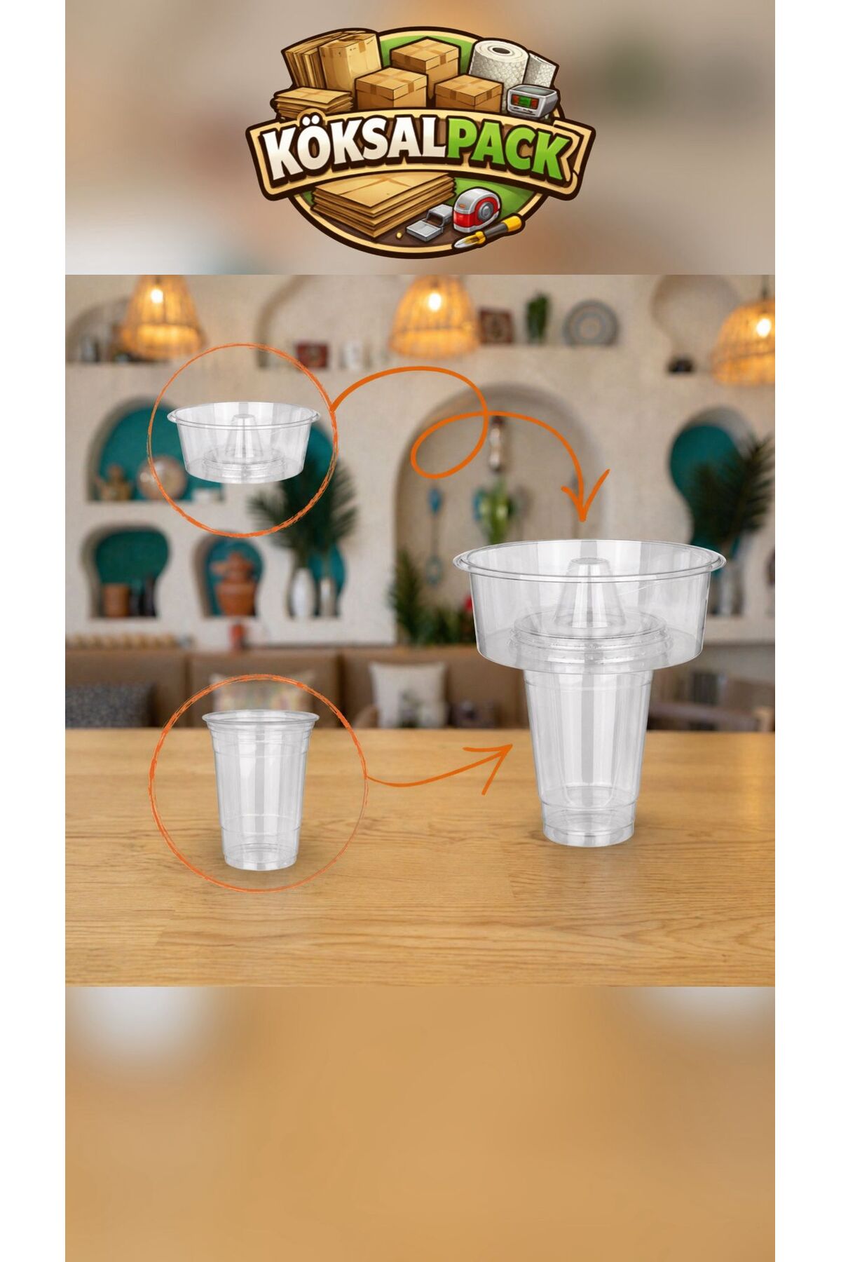20 Kapak + 400 CC 20 Bardak + 20 Pipet Pratik Sunum Seti | Çift Katlı Tatlı & İçecek Sunum Aparatı | Waffle, Smoothie, Meyve Sunum Bardağı — Koksal Pack — Plastik Bardak (2)