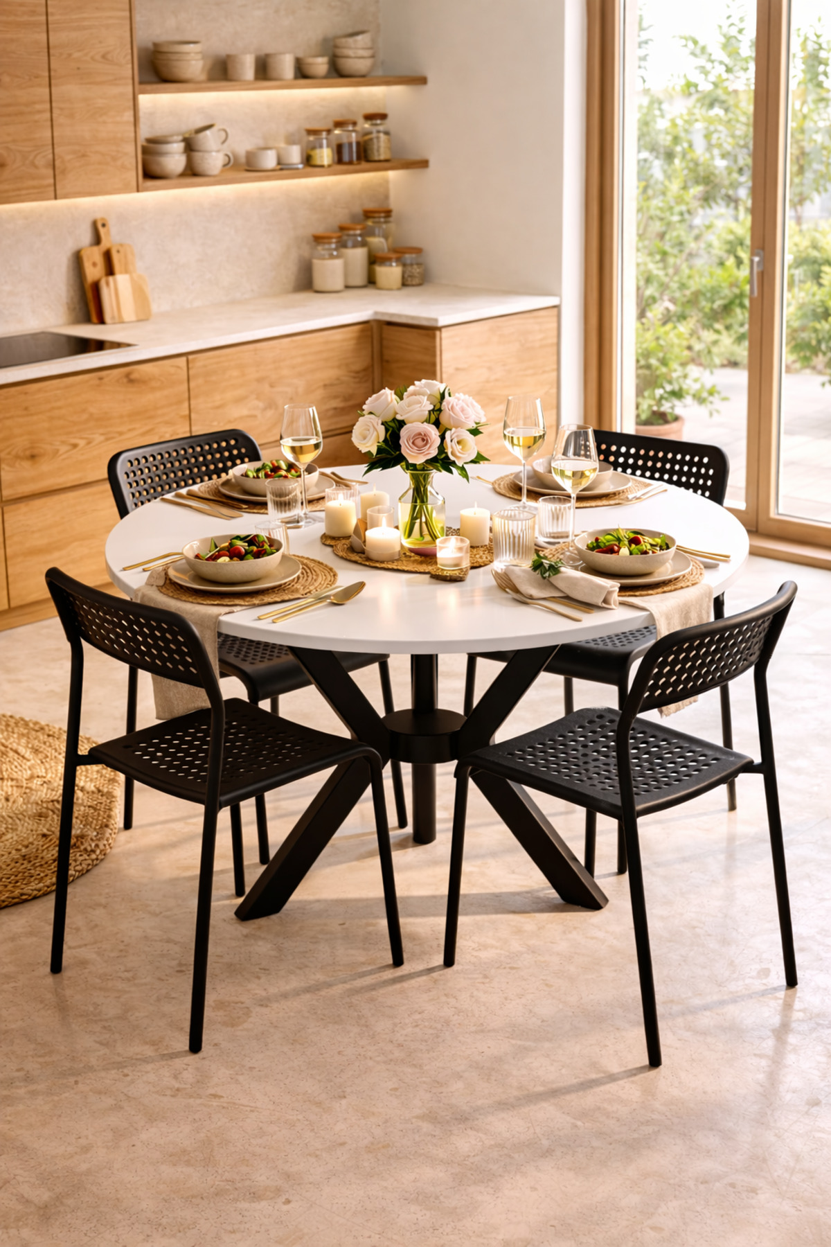 White 4 Seater Kitchen Table Set Round Table Dining Table Kitchen Table Chair Set 4 Chairs 1 Table