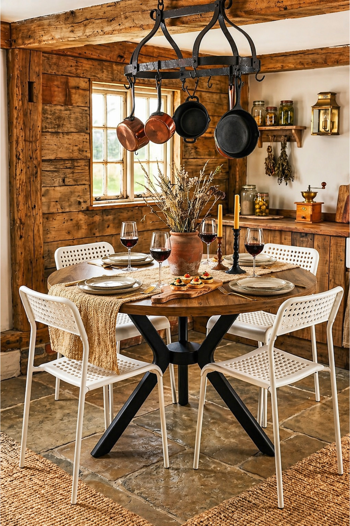 Pine 4 Seater Kitchen Table Set Round Table Dining Table Kitchen Table Chair Set 4 Chairs 1 Table