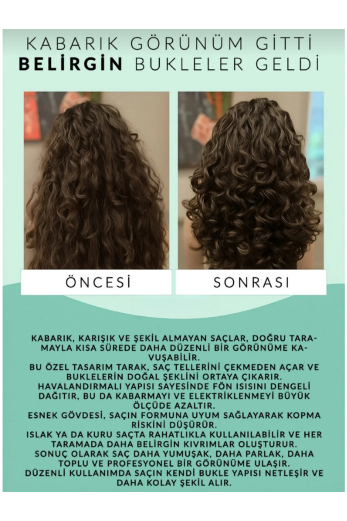 Kıvırcık Saç Tarağı Bukle Tarağı Mucizevi Tarak Saç Şekillendirici Tarak Saç Şekillendirme Seti Tarak Saç Fırçası ve Tarak Saç Masaj Tarağı Sihirli Tarak Hacim Veren Saç Bakımı Magical Curl Kıvırcık — فیروزه‌ای Ocea.nBukleTarak001 — تصویر 3 از 8
