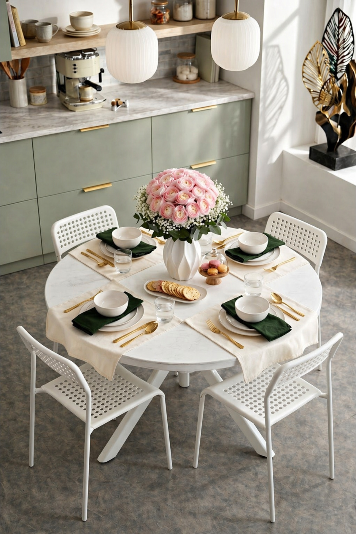 White 4 Seater Kitchen Table Set Round Table Dining Table Kitchen Table Chair Set 4 Chairs 1 Table