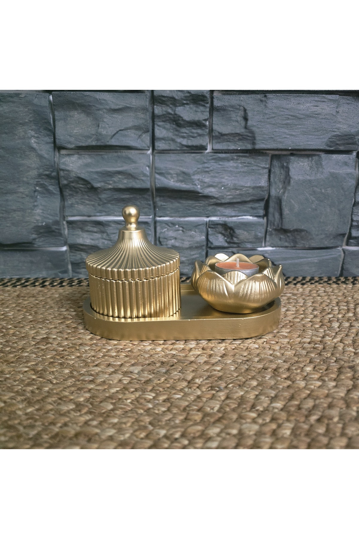 Decorative box with lid and Lotus candle holder 3-PIECE SET with STAND decorative home gift