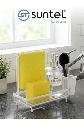Suntel Mutfak Lavabo Üstü Düzenleyici Organizer - Beyaz Metal Süngerlik, Dete...