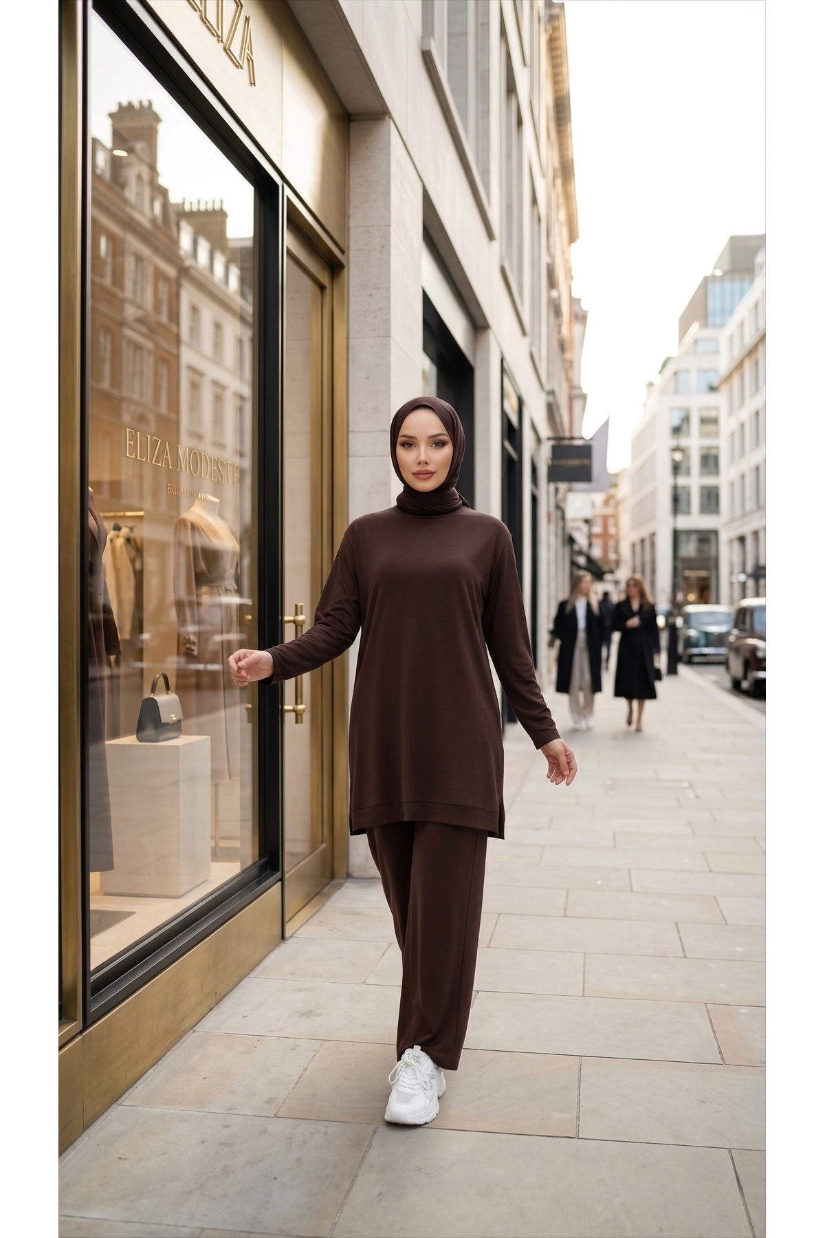 Twin Yarn Slit Seasonal Hijab Tunic Pants 2 Piece Set
