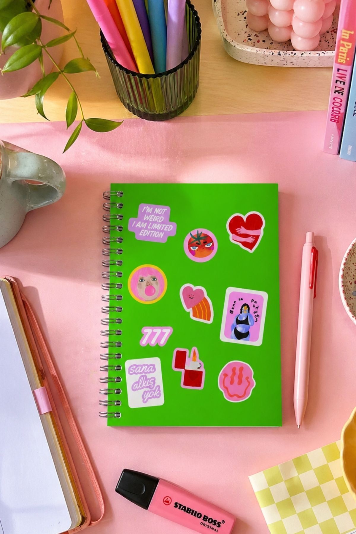 20'li Sticker Set Pembe Estetik Kolaj Modern Sanat Laptop Telefon Sticker