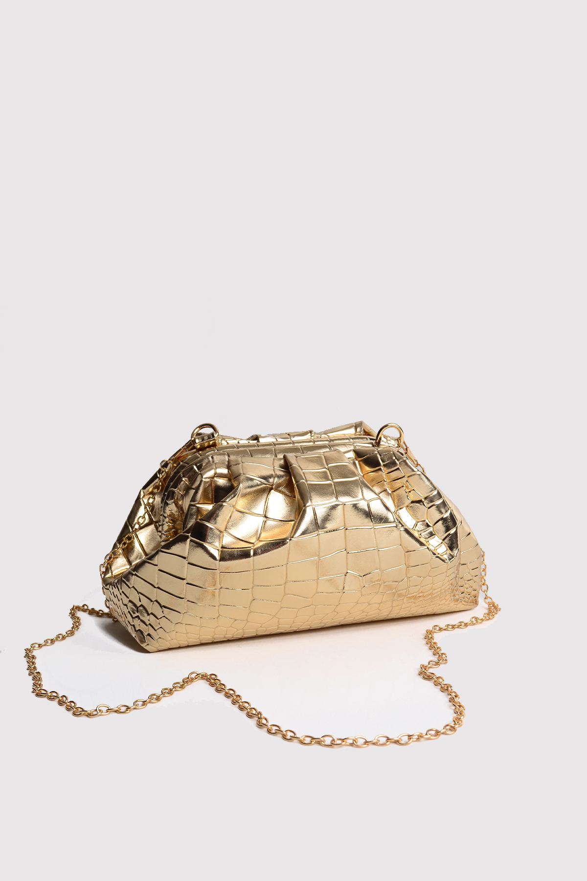Atelier Nord Gold Kadın Croco Desenli Metalik Deri Clutch Abiye Çanta görsel 4