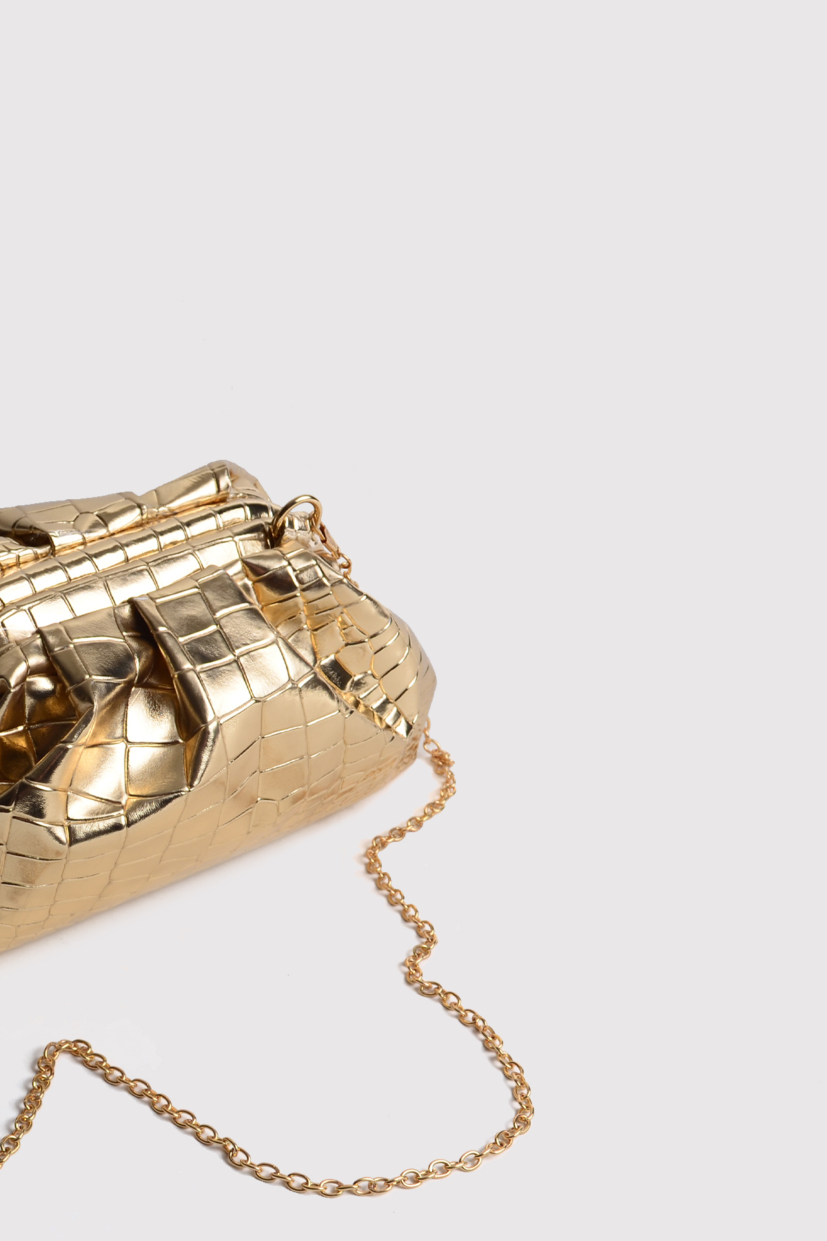 Atelier Nord Gold Kadın Croco Desenli Metalik Deri Clutch Abiye Çanta görsel 5