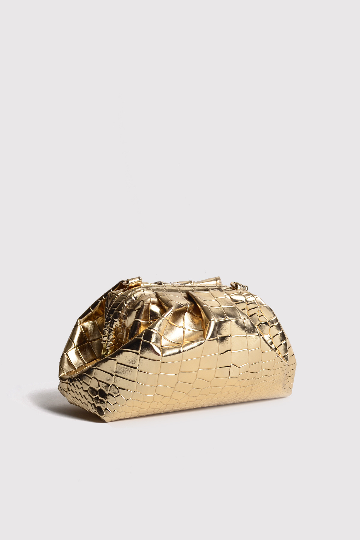 Atelier Nord Gold Kadın Croco Desenli Metalik Deri Clutch Abiye Çanta görsel 2