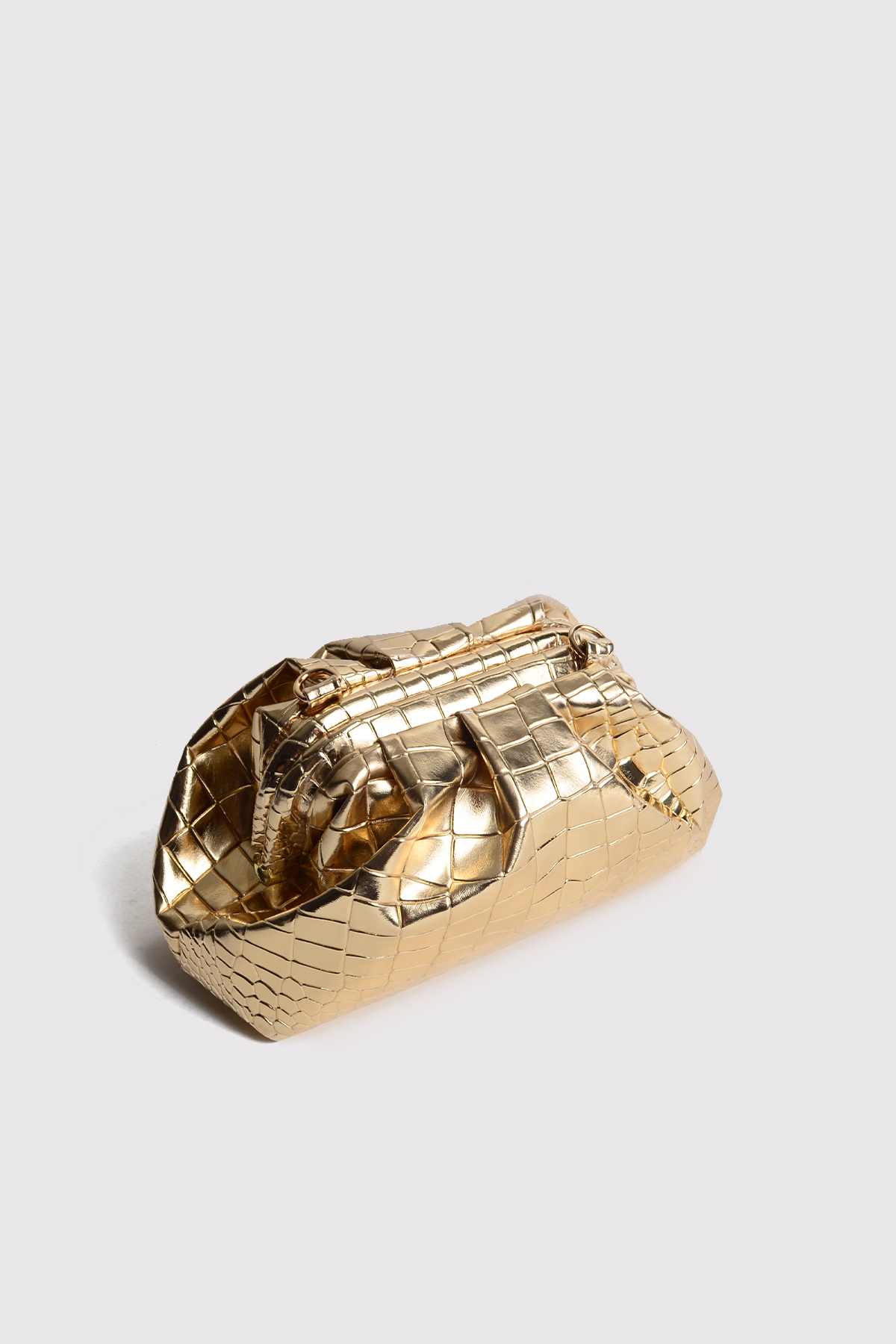 Atelier Nord Gold Kadın Croco Desenli Metalik Deri Clutch Abiye Çanta görsel 3