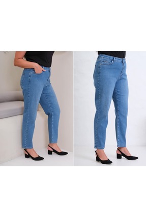 LACARINO -7531-Yüksek Bel Blue Mom Jean Pantolon / INDI&PAM DENIM