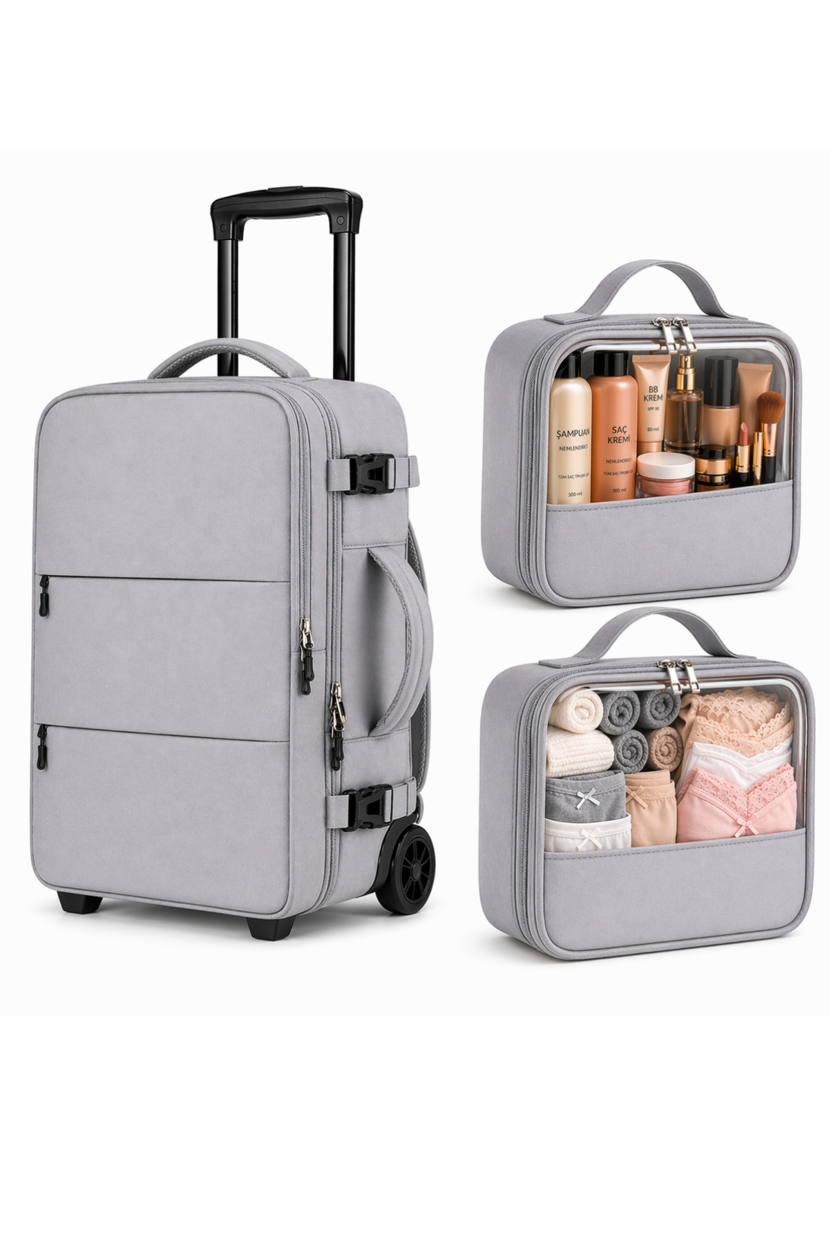 3-PIECE SET 2-Wheel Rickshaw Backpack - Cabin Size Travel Backpack - Suitable for Flight - 2 Years Warranty