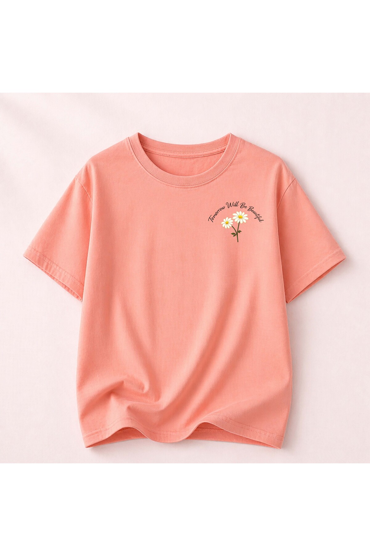 herkesemoda Tricou de damă din bumbac cu decolteu rotund și imprimeu Daisy
