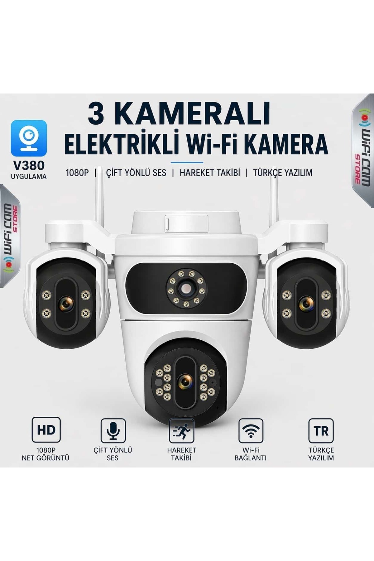 WİFİCAM V880 3 Kameralı 1080P WIFI PTZ Kamera - Fiyatı, Yorumları