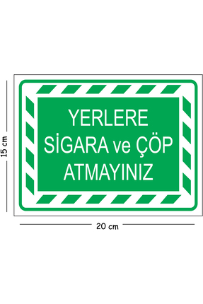 Mayeka Metal Yerlere Sigara Ve Çöp Atmayınız 15x20 cm Uyarı İş Güvenliği Levhası