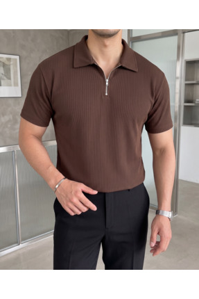 viperkombin Yarım Fermuarlı Fitilli Tişört Pamuk Polyester Tam Kalıp Geniş