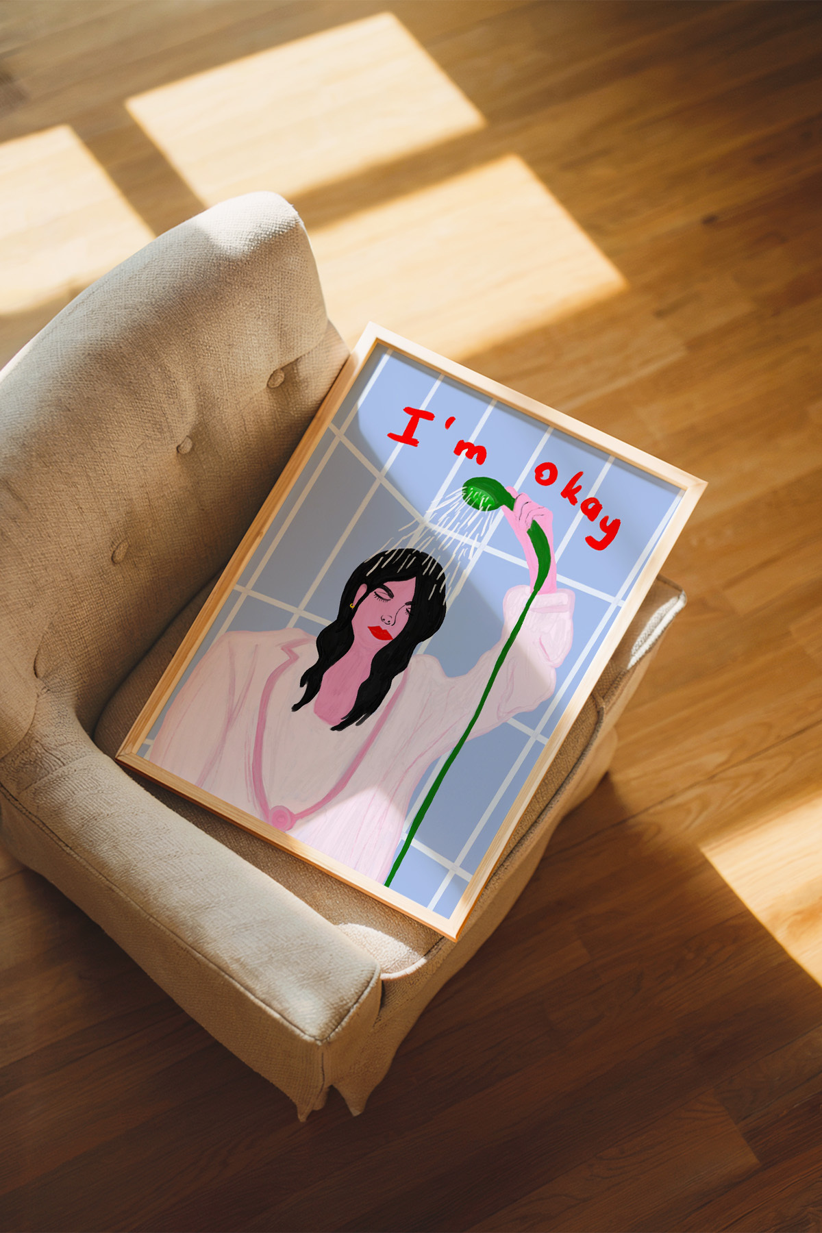 Kadın Figür Tablo Poster Duş Temalı Modern Sanat Duvar Dekoru Çerçevesiz