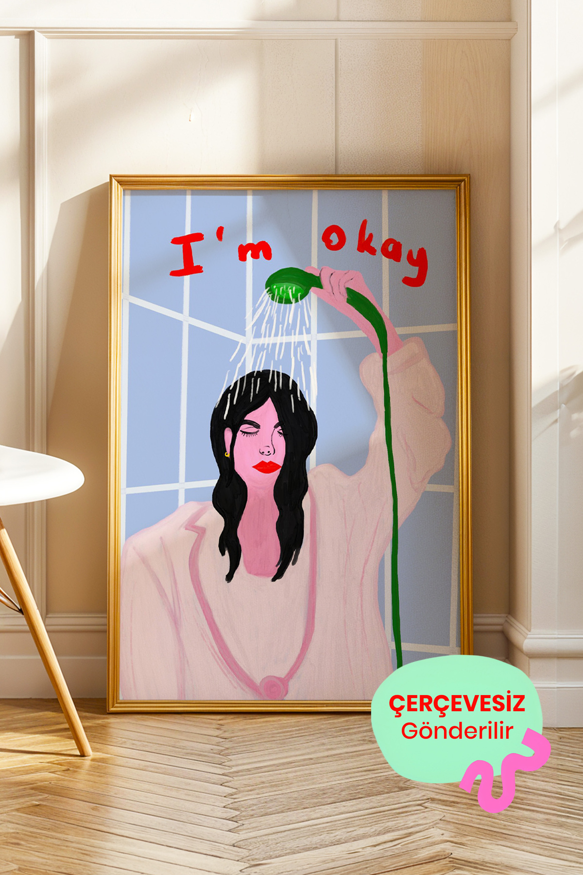 Kadın Figür Tablo Poster Duş Temalı Modern Sanat Duvar Dekoru Çerçevesiz