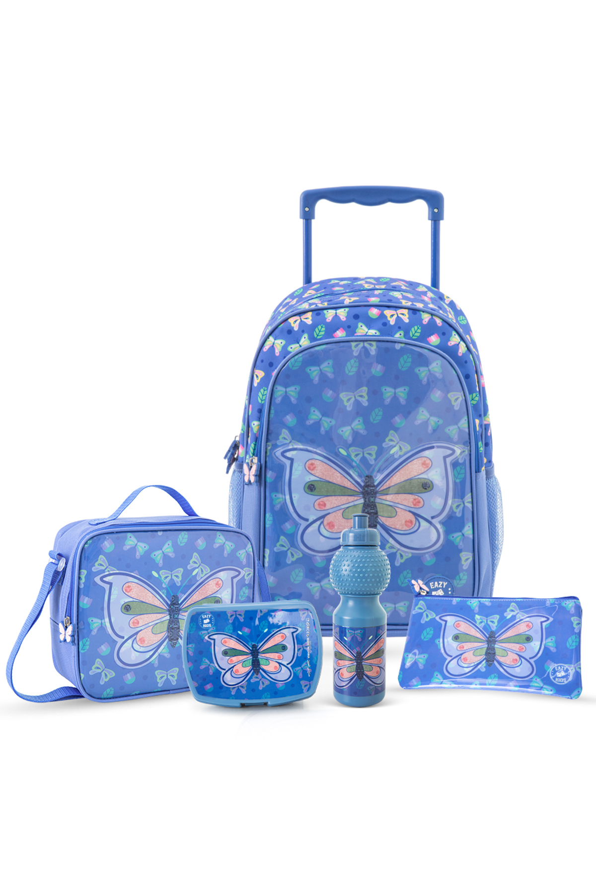 Eazy Kids 17” Trolley School Bag 5-in-1 with Wheels – Backpack, Lunch Bag, Wa...