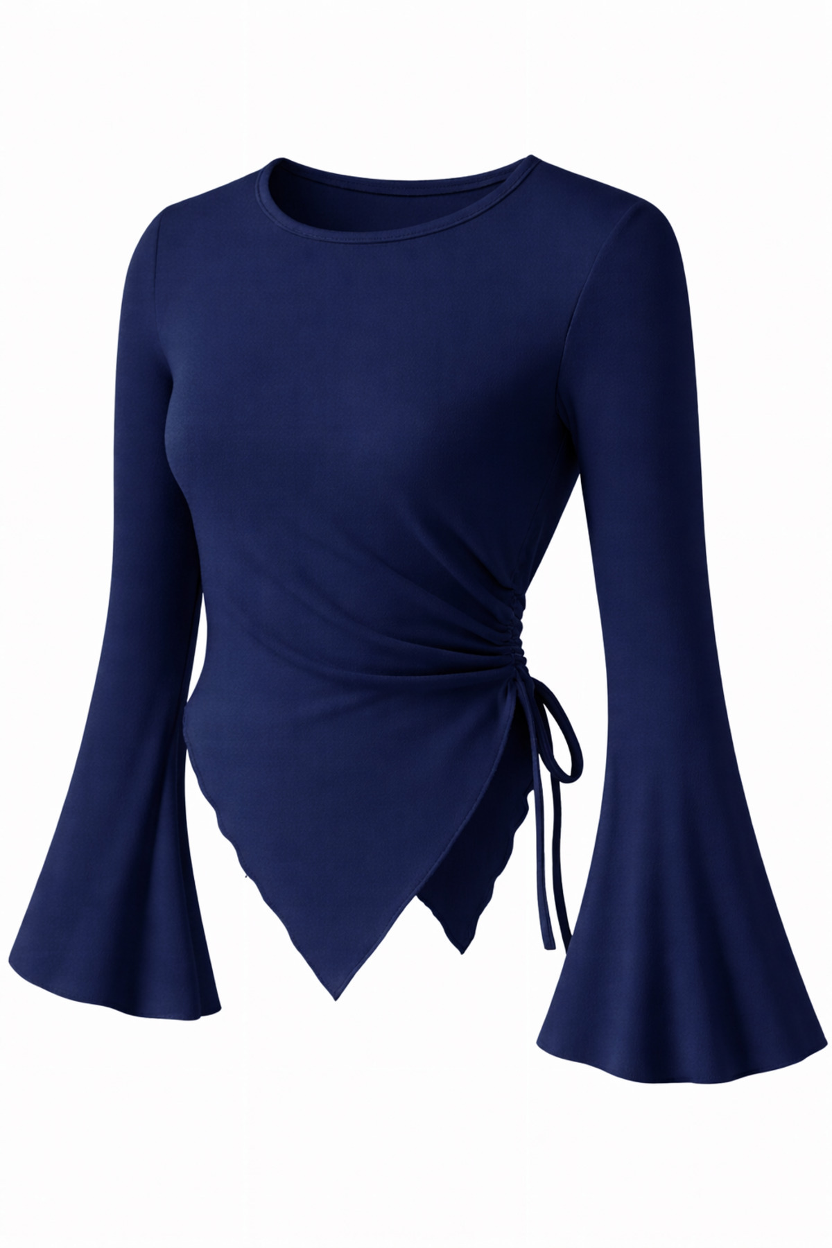 meren like your style Lcivert Yuvarlak yaka Drape Detaylı İspanyol Kol Tesettür Uyumlu Üst Bluz